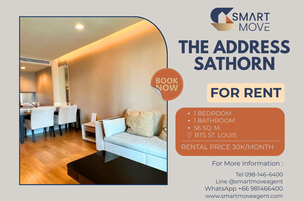 For RentCondoSathorn, Narathiwat : Code C20221201434....The Address Sathorn for rent, 1 bedroom, 1 bathroom , high floor, furnished, ready to move in