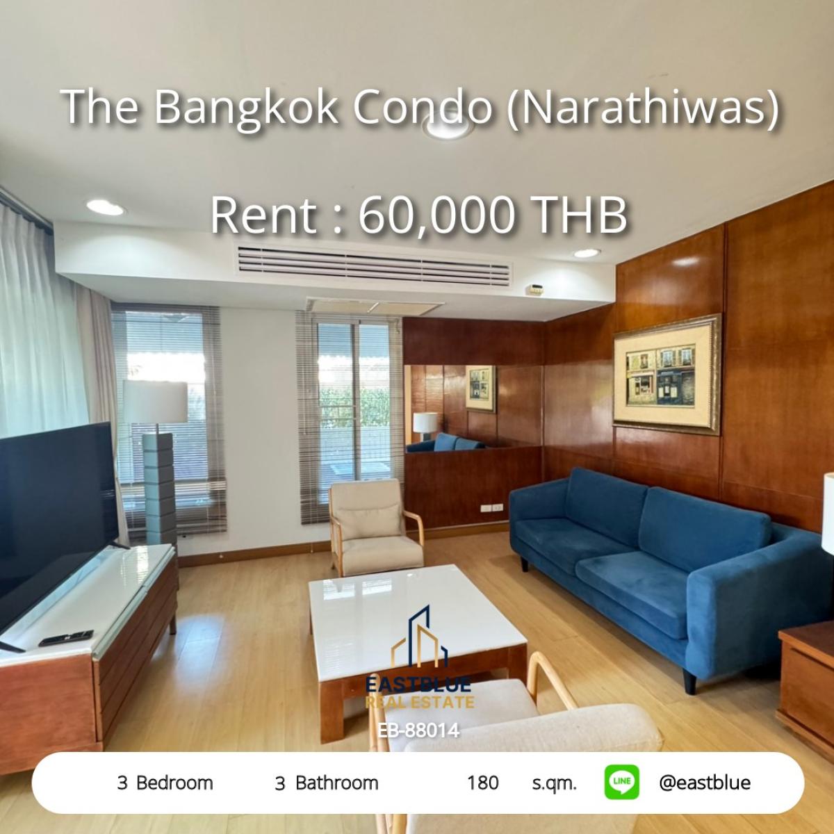 For RentCondoHuahin, Prachuap Khiri Khan, Pran Buri : Luxury 3-Bed Condo 180 sqm @ The Bangkok Condo Narathiwas
Only 60,000 Baht/month near BTS Chong Nonsi!