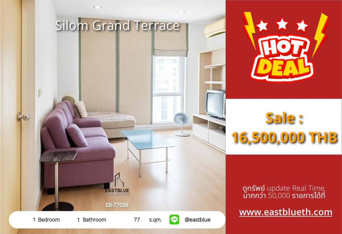 For SaleCondoSilom, Saladaeng, Bangrak : ราคาจริงรวมค่าใช้จ่ายแล้วLuxury 77 sqm Condo at Silom Grand Terrace – Prime Sala Daeng Location! 
1 Bed | 1 Bath | Only 16.5 MB – Exclusive Urban Living with Top Facilities!