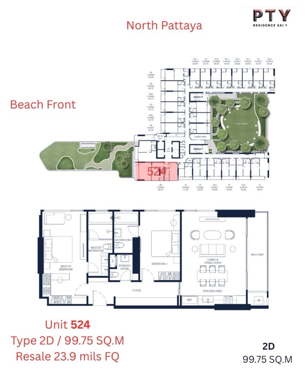 ขายคอนโดพัทยา บางแสน ชลบุรี สัตหีบ : PTY Residence Sai 1 Condominium