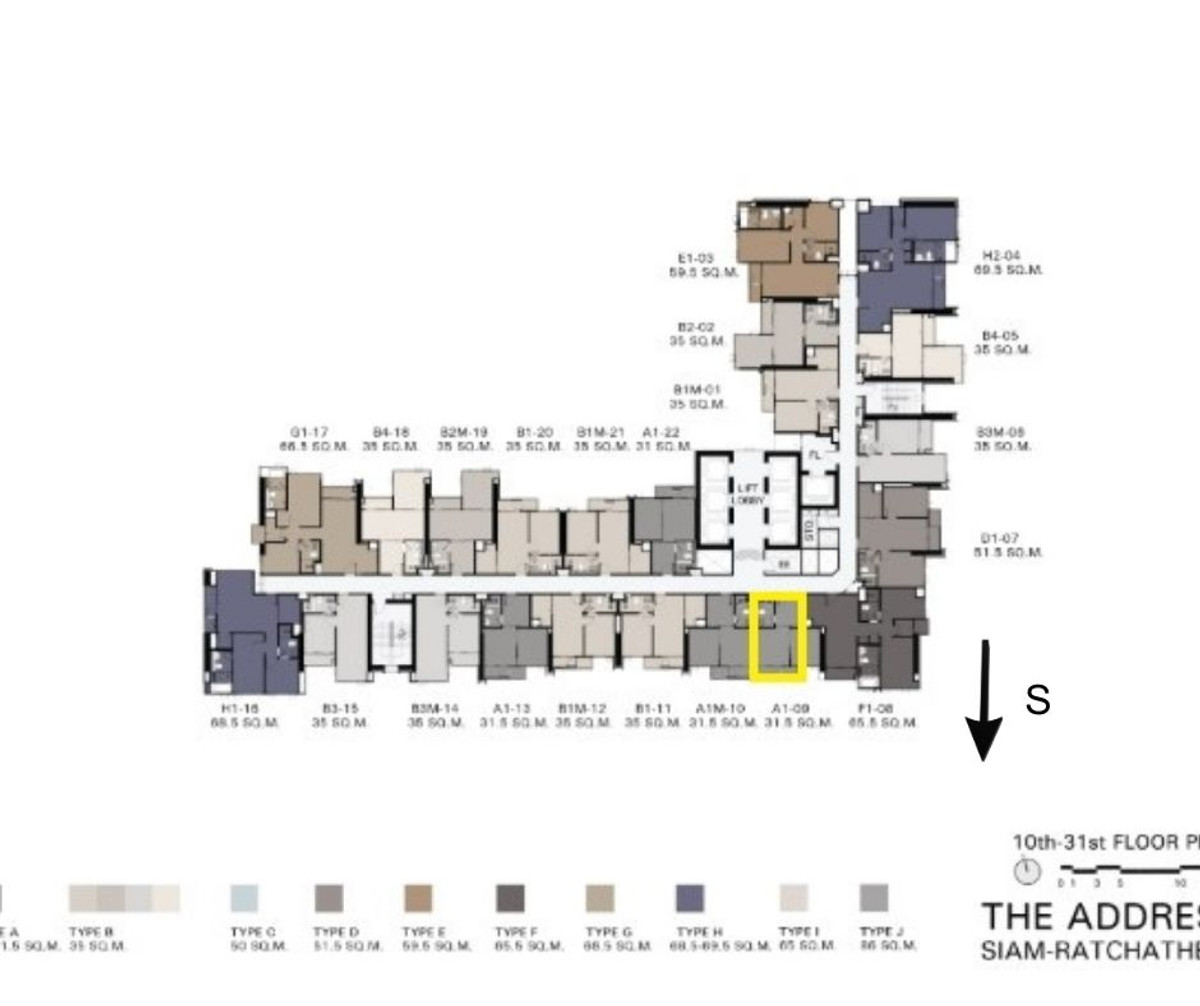 ขายคอนโดราชเทวี พญาไท : 🔥 ราคาดีที่สุดในโครงการ! The Address Siam Ratchathewi ชั้น 10  ขนาดพื้นที่ 31.64 ตร.ม  Direction  S 