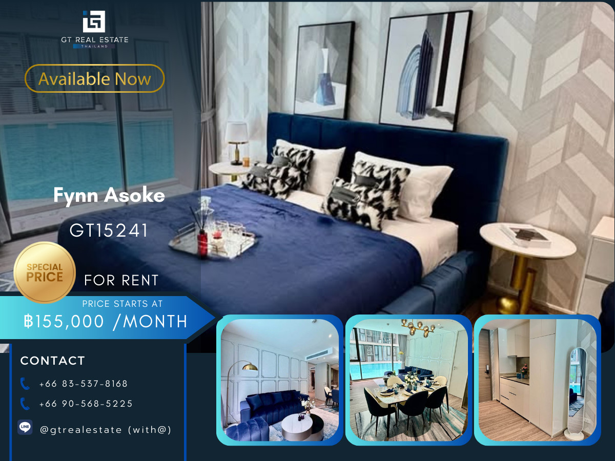 For RentCondoSukhumvit, Asoke, Thonglor : Fynn Asoke Condo, convenient travel, close to BTS, there is a shuttle, beautifully decorated room, fully furnished, ready to move in!!