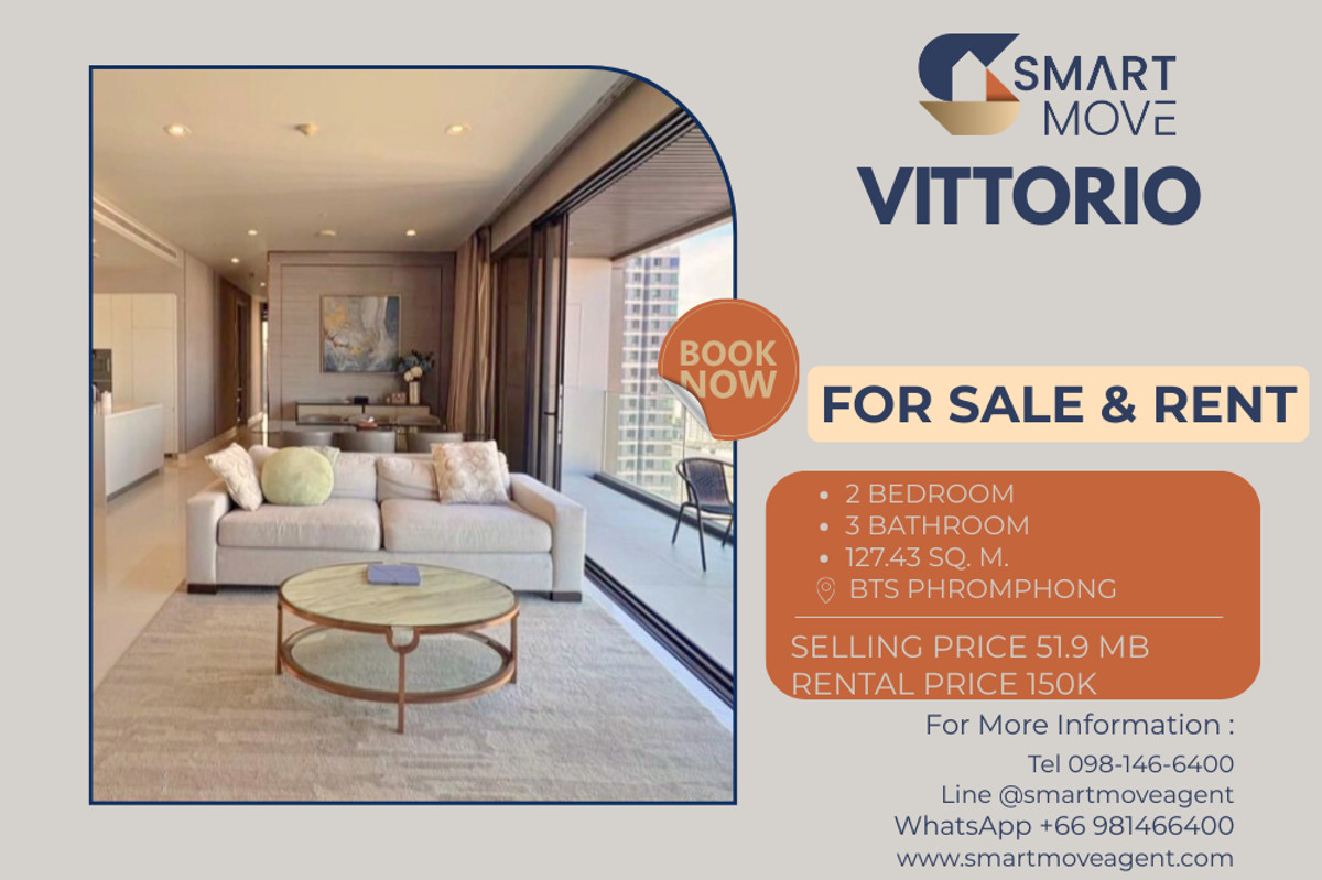 CondoSukhumvit, Asoke, Thonglor : 🔥 For Sale - Rent !! Private Lift, high floor 20++, North Facing, rare item, Modern,luxurious style!! 🔥 Code C20251200001..........Vittorio, 2 bedroom, 3 bathroom, furnished, ready to move in, Special Deal!!📣📣