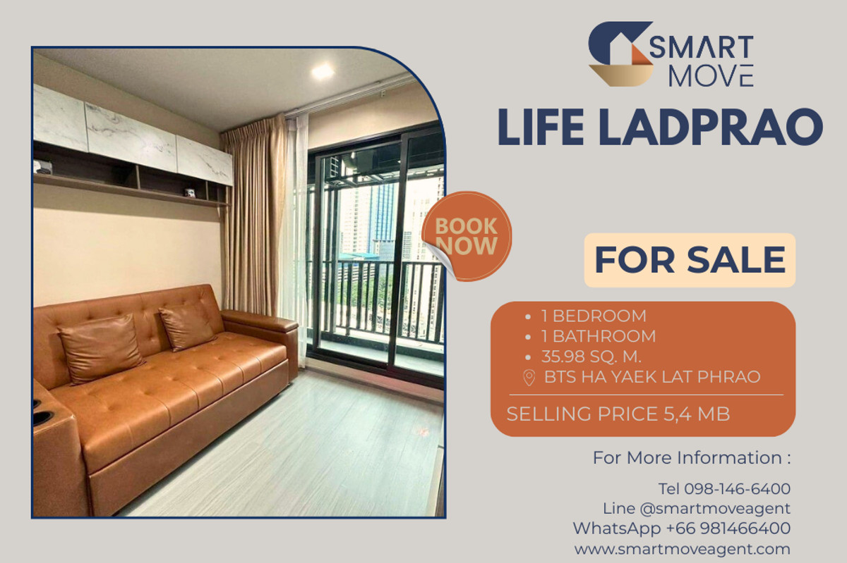 For SaleCondoLadprao, Central Ladprao : 🔥 For Sale !! high floor 15++, East Facing!! 🔥 Code C20230700681..........Life Ladprao, 1 bedroom, 1 bathroom, furnished, Special Deal!!📣📣