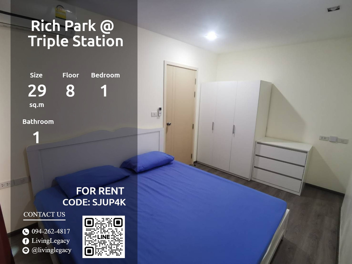 For RentCondoPattanakan, Srinakarin : SJUP4K Condo for rent Rich Park @ Triple Station 29 sq m, 8th floor line id : @livinglegacy