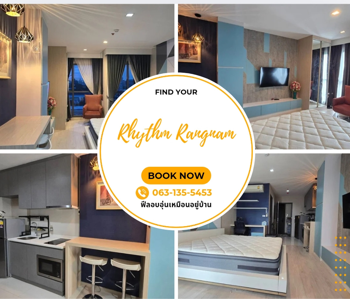 ให้เช่าคอนโดราชเทวี พญาไท : New Room Coming 🔥🔥🔥 Rhythm Rangnam Studio 28 Sqm Fullyfurnish , Welcome Foreign 20,000-