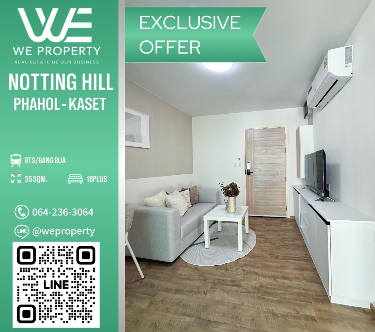 For SaleCondoKasetsart, Ratchayothin : 1Bed Plus, beautiful, complete price, only one room!!⭐Notting Hill Phahol-kaset (Notting Hill Phahol-Kaset)