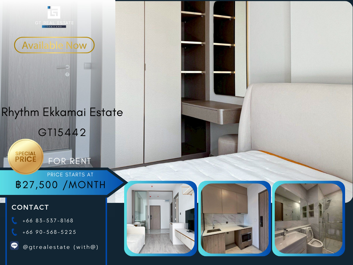 For RentCondoSukhumvit, Asoke, Thonglor : Condo Rhythm Ekkamai Estate, convenient travel, close to BTS, beautifully decorated room, fully furnished, ready to move in, very good price!!