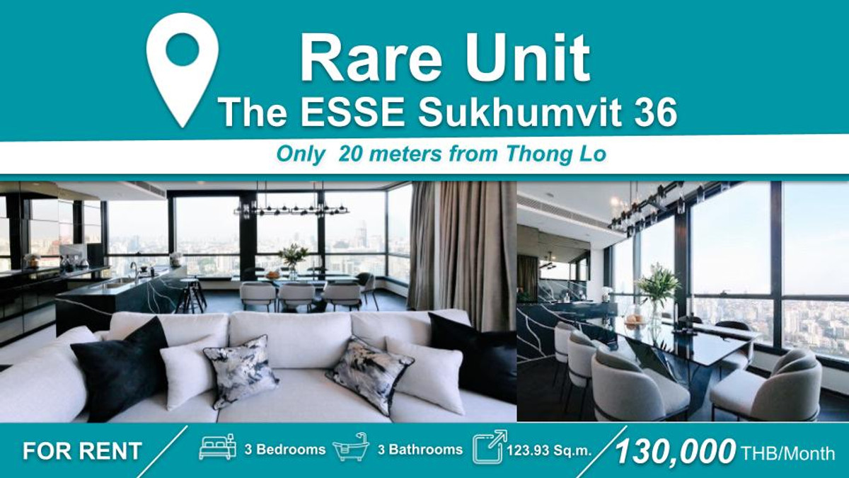 For RentCondoSukhumvit, Asoke, Thonglor : (For rent) Condo The ESSE Sukhumvit 36 ​​I 3BR Rare Unit, very beautiful room, high floor, well decorated. Fully furnished + electrical appliances ㅡ next to 🚆 BTS Thonglor