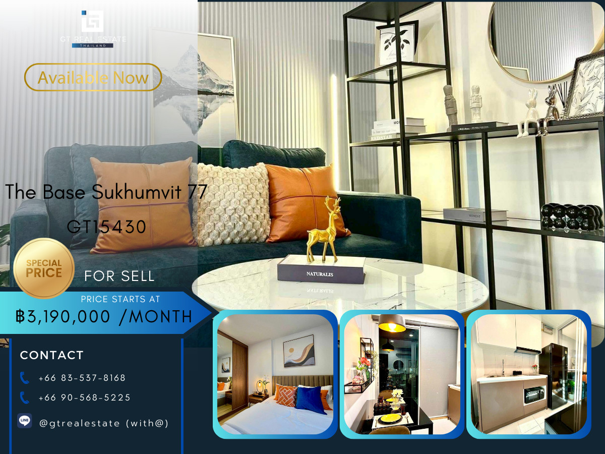 For SaleCondoOnnut, Udomsuk : Condo The Base Sukhumvit 77, convenient travel, near BTS, there is a shuttle, beautiful room, fully furnished. Ready to sell at a good price!!
