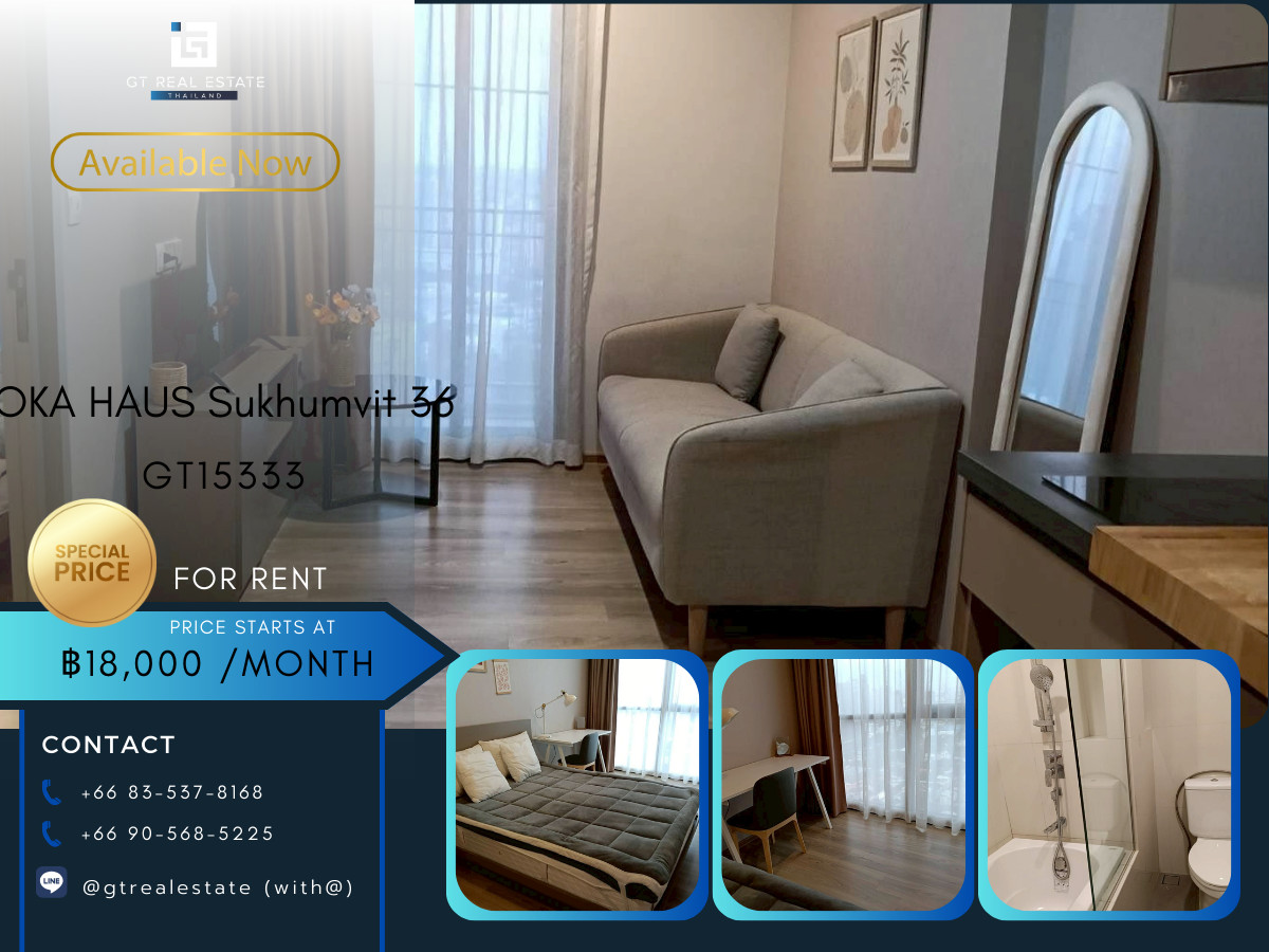 For RentCondoSukhumvit, Asoke, Thonglor : Condo OKA HAUS Sukhumvit 36 ​​has a shuttle, beautifully decorated room, fully furnished, ready to move in. Hurry and reserve the special price now!!