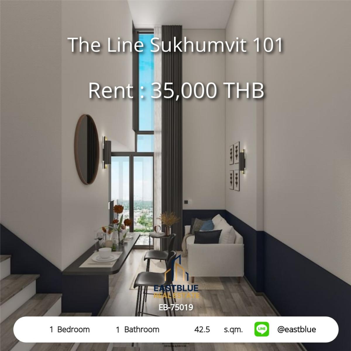 ให้เช่าคอนโดอ่อนนุช อุดมสุข : เช่า The Line Sukhumvit 101 ใจกลางย่านสุขุมวิท 
1 ห้องนอน 42.5 ตร.ม. ใกล้ BTS ปุณณวิถี เพียง 35,000 บาท/เดือน!