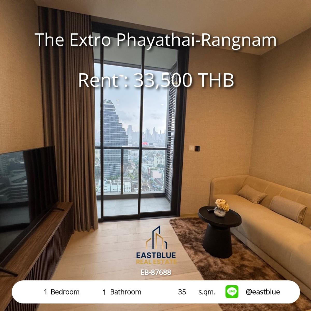 ให้เช่าคอนโดราชเทวี พญาไท : เช่าคอนโดหรู 1 ห้องนอน ติด BTS อนุสาวรีย์ชัย 
The Extro Phayathai-Rangnam เพียง 33,500 บาท/เดือน!