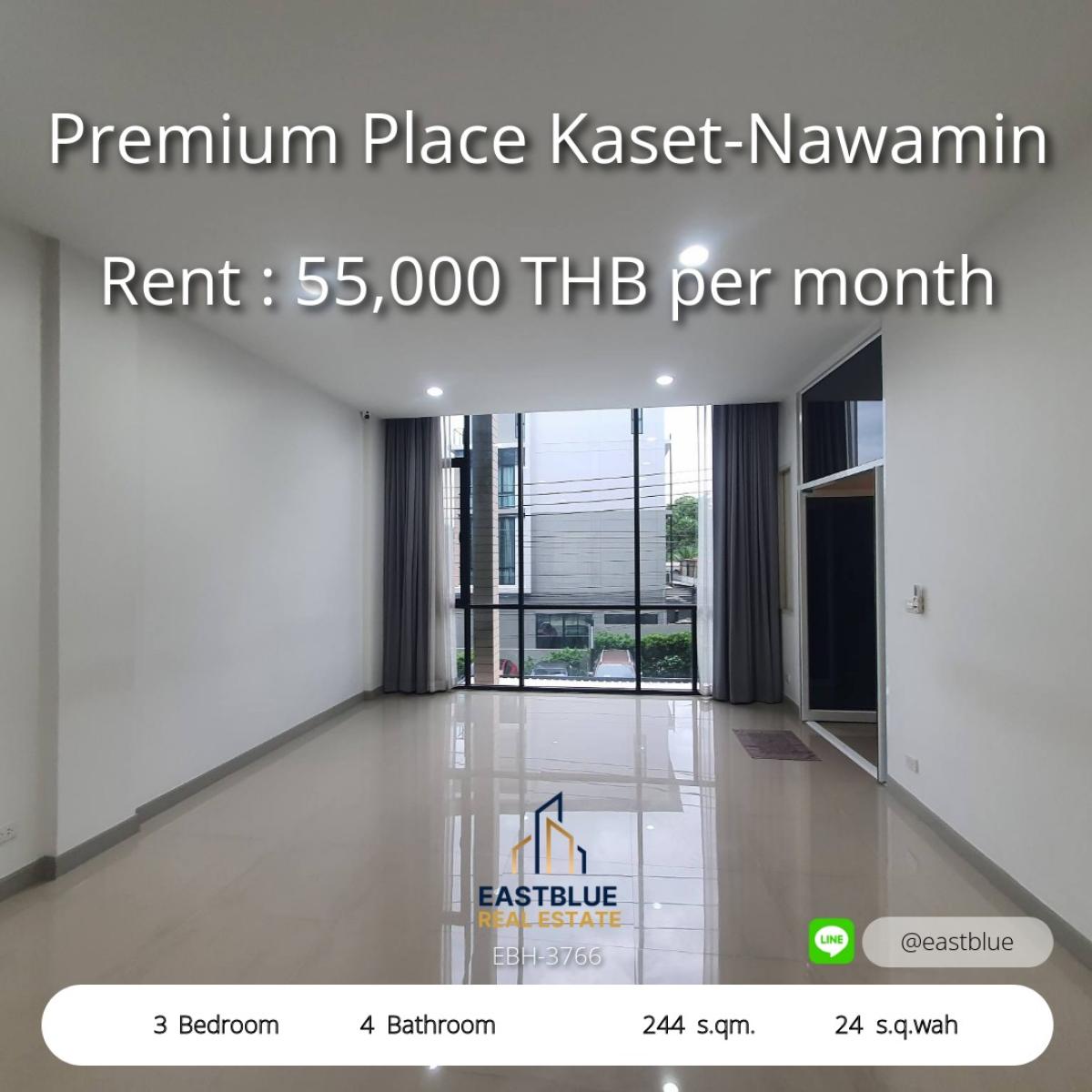 ให้เช่าทาวน์โฮมเกษตร นวมินทร์ ลาดปลาเค้า : บ้านหรู 3 ห้องนอนใจกลางเกษตร-นวมินทร์ พร้อมเช่าราคาโดนใจ 
พื้นที่ใหญ่ 244 ตรม. บนที่ดิน 24 ตร.วา เติมเต็มทุกไลฟ์สไตล์คุณ