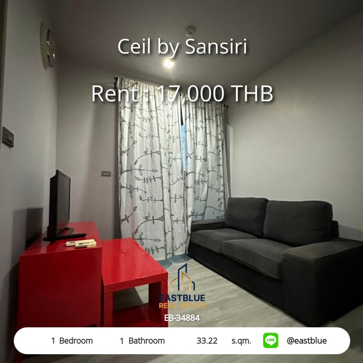 For RentCondoSukhumvit, Asoke, Thonglor : Rent a condo Ceil by Sansiri 33 sq.m. near BTS Ekkamai
Ready to move in 1 bedroom at an unbeatable price of only 17,000 baht/month!