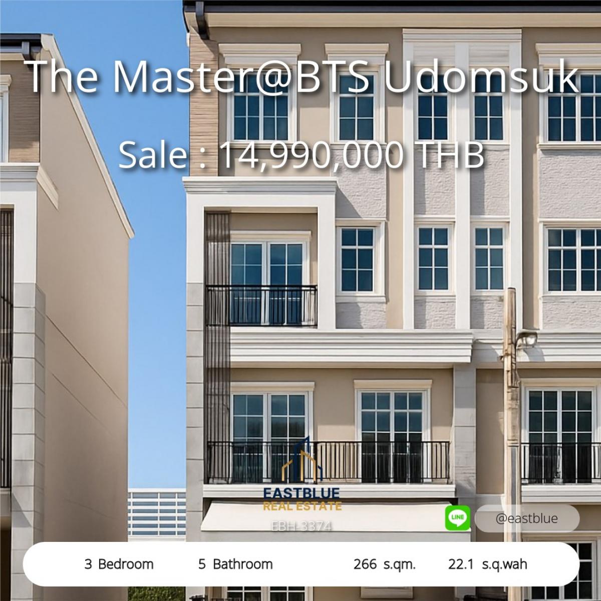 For SaleTownhomeOnnut, Udomsuk : Luxury house The Master@BTS Udomsuk 3 bedrooms 14.99 million Luxury Living at The Master@BTS Udomsuk 3 Beds, Priced at 14.99M THB