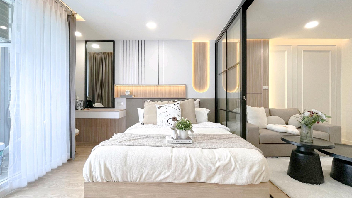 For SaleCondoLadprao101, Happy Land, The Mall Bang Kapi : 😱 A few million baht can be luxurious! Open warp condo in the heart of Lat Phrao, large room 33 sq m, ready to move in! Close to MRT, can really walk 🏡 City Villa Lat Phrao 130