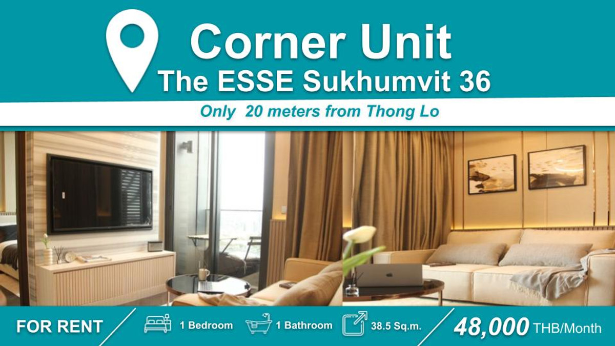 For RentCondoSukhumvit, Asoke, Thonglor : (For rent) Condo The ESSE Sukhumvit 36 ​​I 1BR Unit, beautiful room, high floor, well decorated. Fully furnished + electrical appliances ㅡ next to 🚆 BTS Thonglor