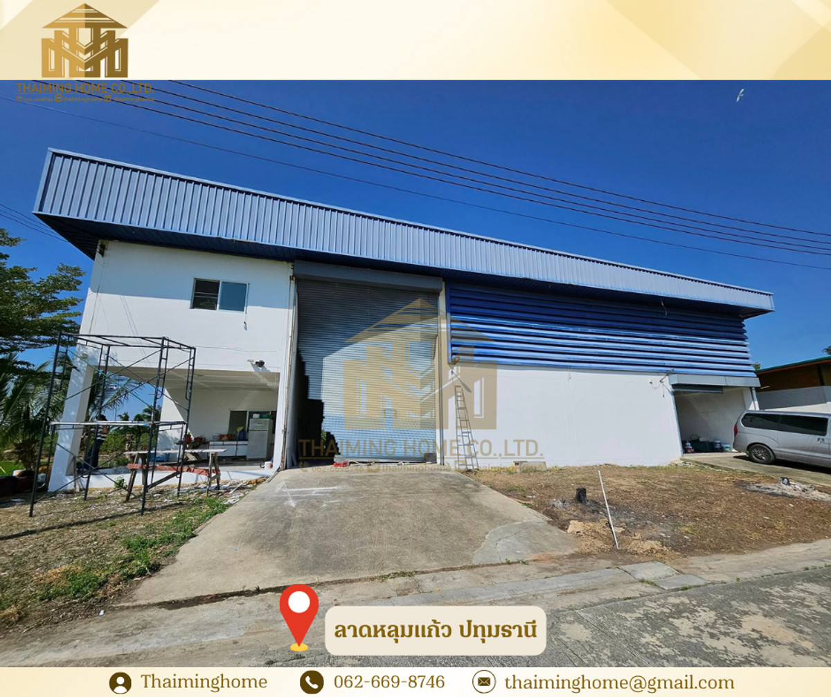 For RentWarehousePathum Thani,Rangsit, Thammasat : 🏭 Warehouse for rent + office + residence Lat Lum Kaeo, Pathum Thani, usable area 400 sq.m.