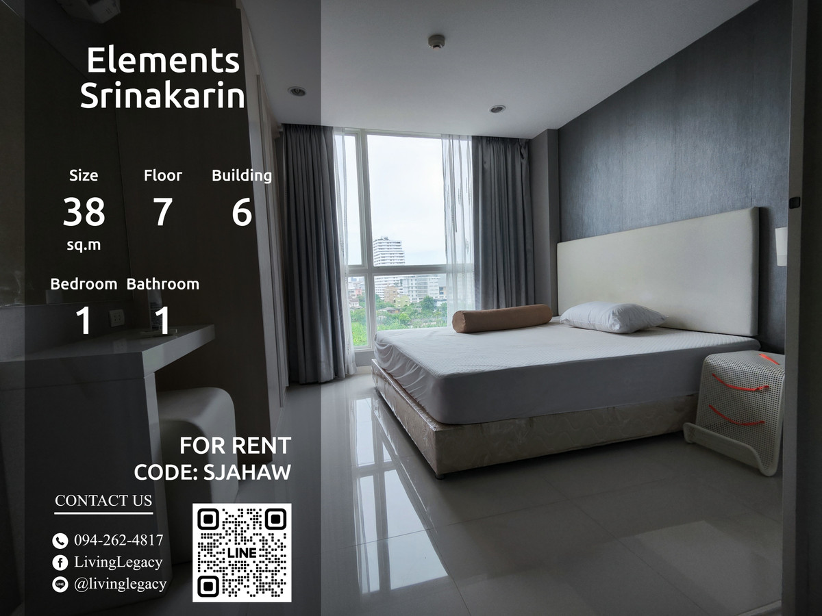 For RentCondoPattanakan, Srinakarin : SJAHAW Condo for rent Elements Srinakarin 38 sq m, 7th floor, Building 6 line id : @livinglegacy