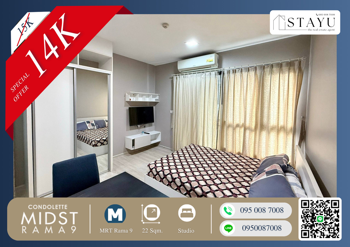 For RentCondoRama9, Petchburi, RCA : 🔥🔥 Best Price in the Building!! Contact Now Before It’s Gone!! Once It’s Gone, It’s Gone!! Beautiful room!! Fully furnished with complete electrical appliances!! Prime location!! Condolette Midst Rama 9, next to MRT Phra Ram 9, Central Rama 9, Fortune T