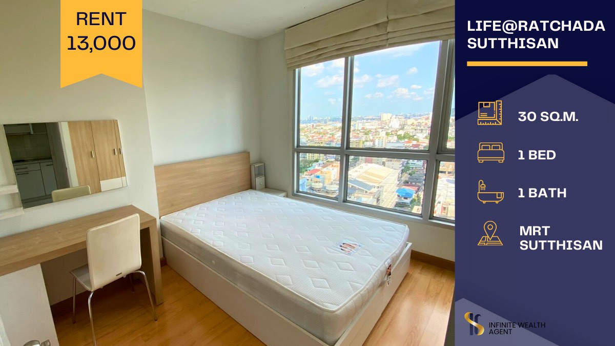 For RentCondoRatchadapisek, Huaikwang, Suttisan : 🌇Comfortable City Living Next to MRT Sutthisan🚆 Newly Renovated High-Floor Unit with Open View🌤️