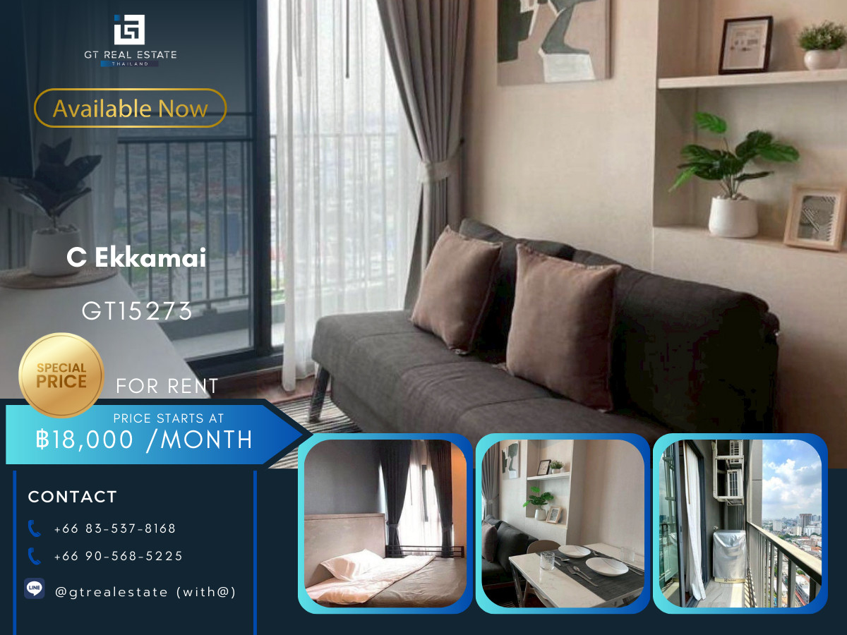 For RentCondoSukhumvit, Asoke, Thonglor : Condo C Ekkamai, convenient travel, near BTS, there is a shuttle, beautiful room, fully furnished, ready to move in!!
