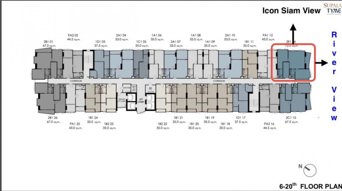 ขายคอนโดวงเวียนใหญ่ เจริญนคร : ขายดาวน์ ห้อง 2 bed River Front View ไอคอนสยาม 2E1-1414 ขนาด 72 ตรม + ห้องเก็บของข้างลิฟท์ 3 ตรม