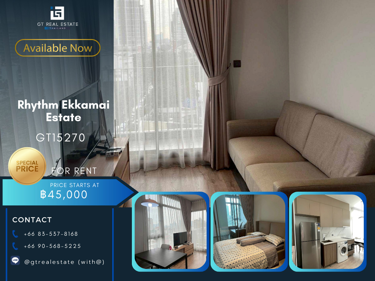 ให้เช่าคอนโดสุขุมวิท อโศก ทองหล่อ : คอนโด Rhythm Ekkamai Estate เดินทางสะดวก ใกล้รถไฟฟ้าบีทีเอส มีรถรับส่ง ห้องสวย เฟอร์นิเจอร์ครบ พร้อมเข้าอยู่!!