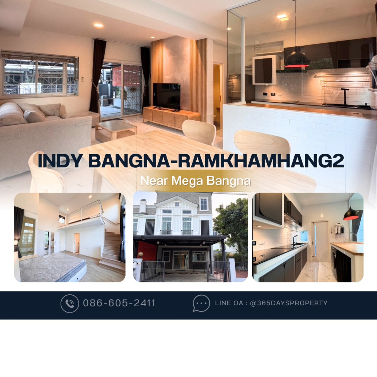 For RentTownhomeBangna, Bearing, Lasalle : 💥ForRent💥3Bed • Indy Bangna-Ramkhamhang 2 🏡 Near Mega Bangna ✨ Duplex ‼️Corner House 🌟 Pet Friendly 🐶 Ready to move in ‼️
