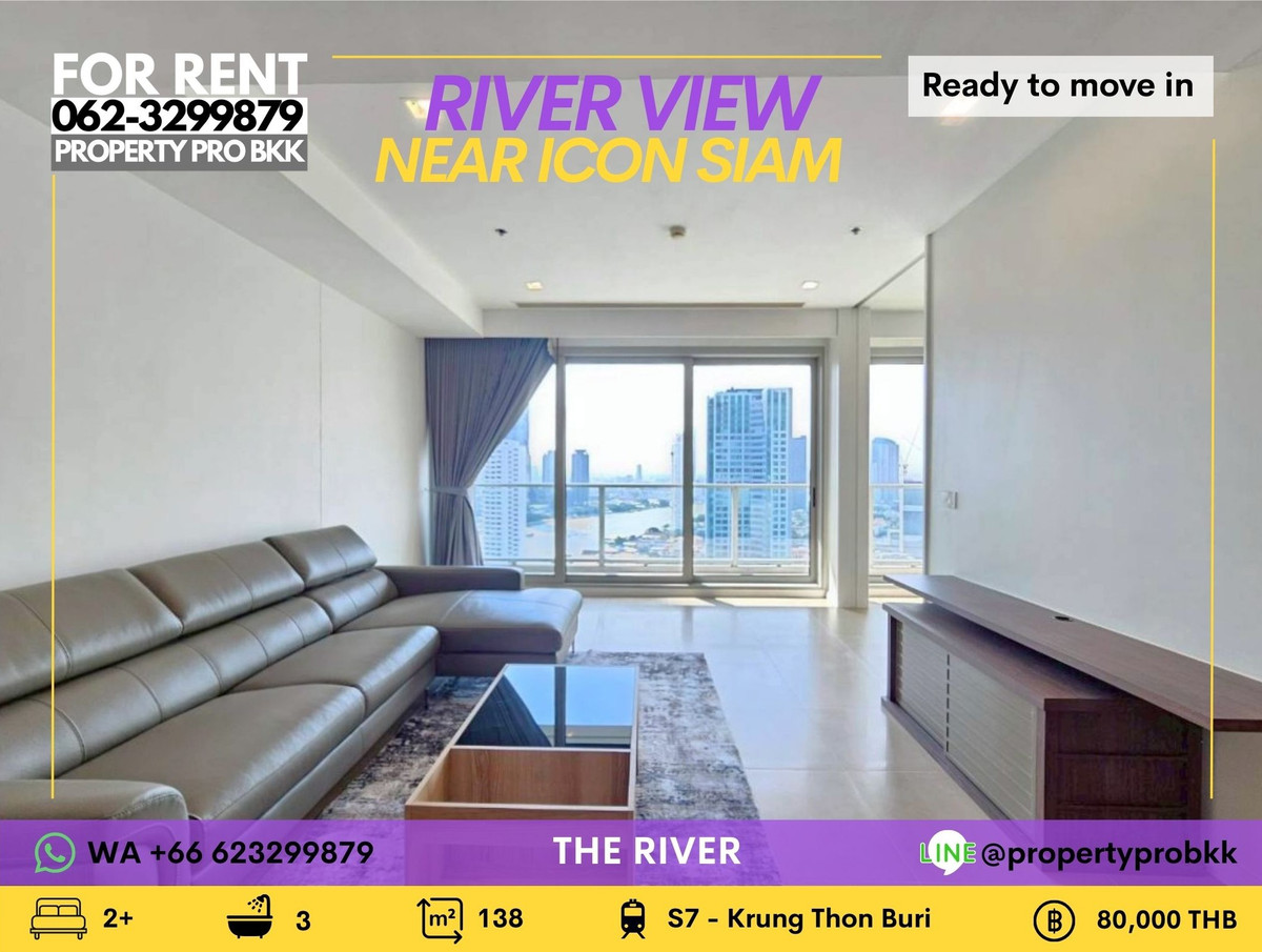 For RentCondoWongwianyai, Charoennakor : 🌍🌊 Spacious Riverfront Living Near Sathorn 2-Bedroom + Home Office | The River Condominium