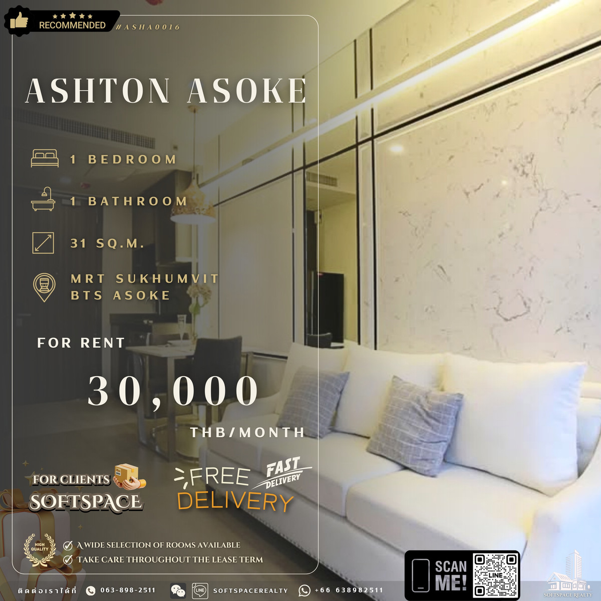 ให้เช่าคอนโดสุขุมวิท อโศก ทองหล่อ : 🤎⭐️ Grab Your Dream Home Today – Contact Us Today! – ASHTON ASOKE 30K ⭐️🤎