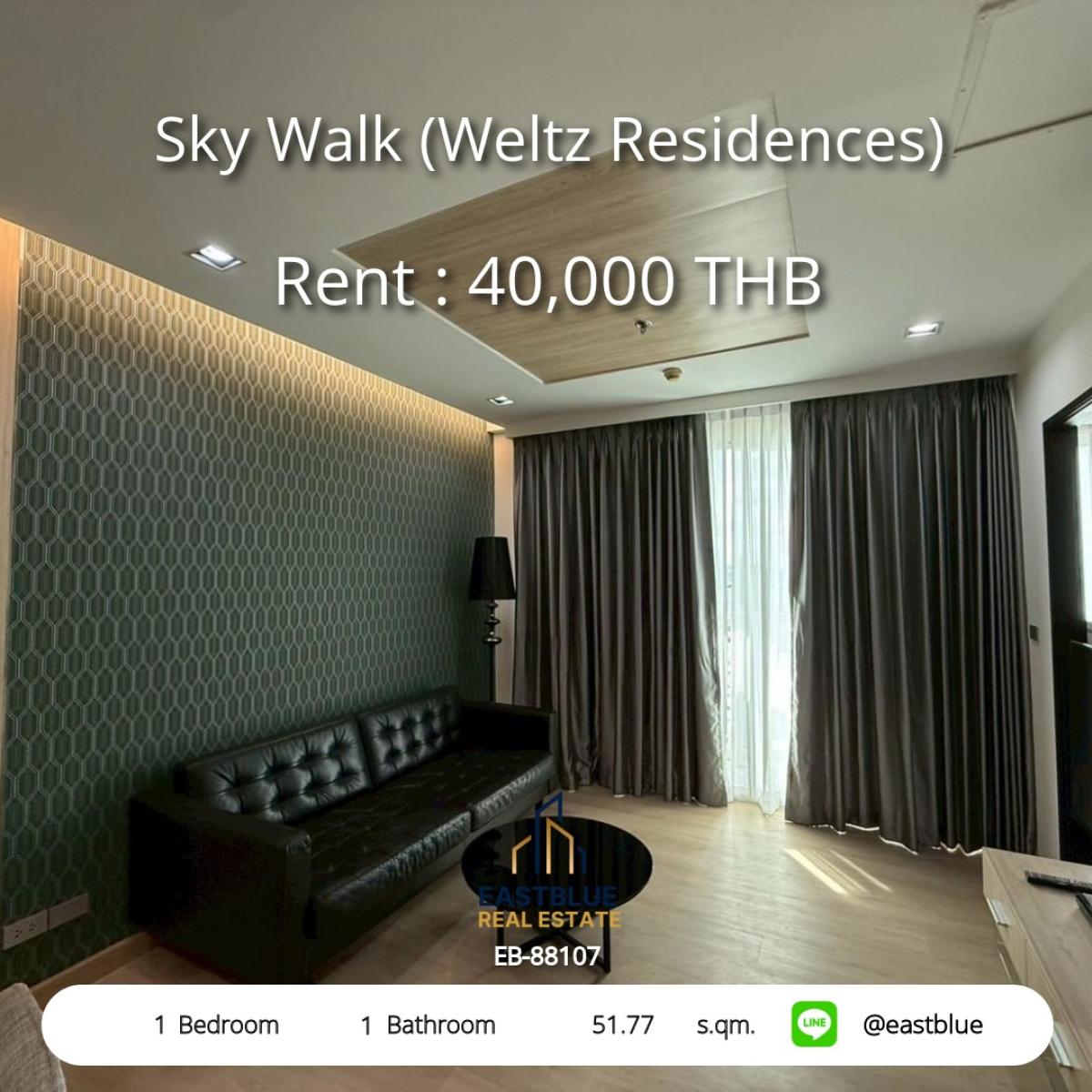 ให้เช่าคอนโดปทุมธานี รังสิต ธรรมศาสตร์ : เช่า Condo 1 ห้องนอน Sky Walk (Weltz Residences) ใกล้ BTS/MRT เพียง 40,000 บาท/เดือน! 
พื้นที่ 51.77 ตร.ม. พร้อมสิ่งอำนวยความสะดวกครบครัน!