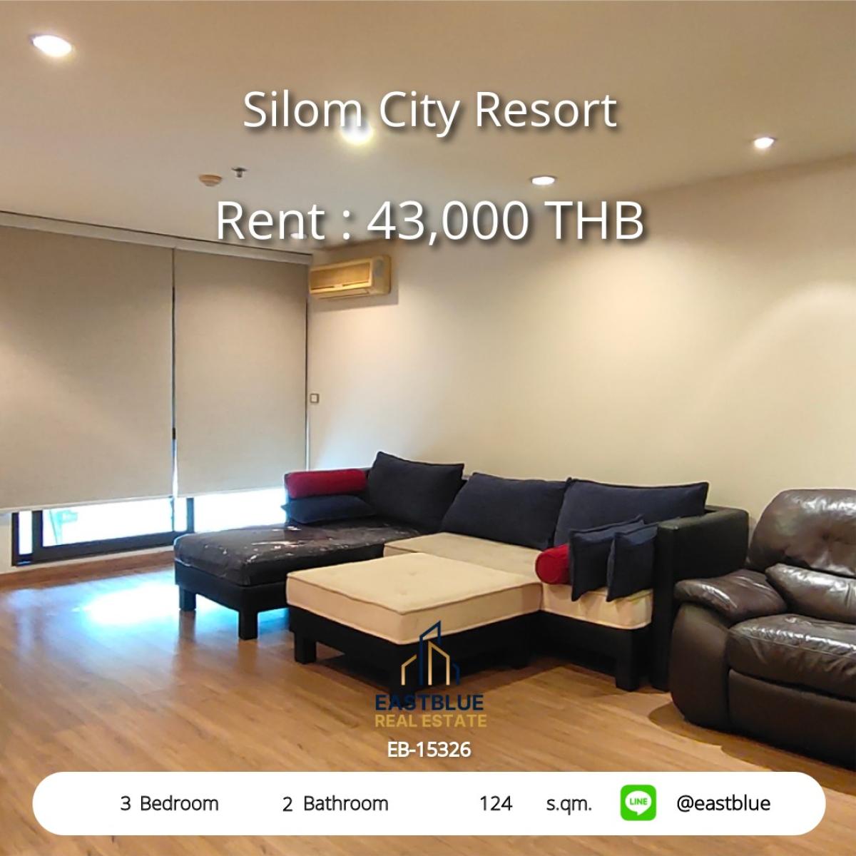 For RentCondoSilom, Saladaeng, Bangrak : 🏢 Rent a 3-bedroom condo at Silom City Resort near BTS Chong Nonsi
for only 43,000 baht/month, with a swimming pool and fitness center!