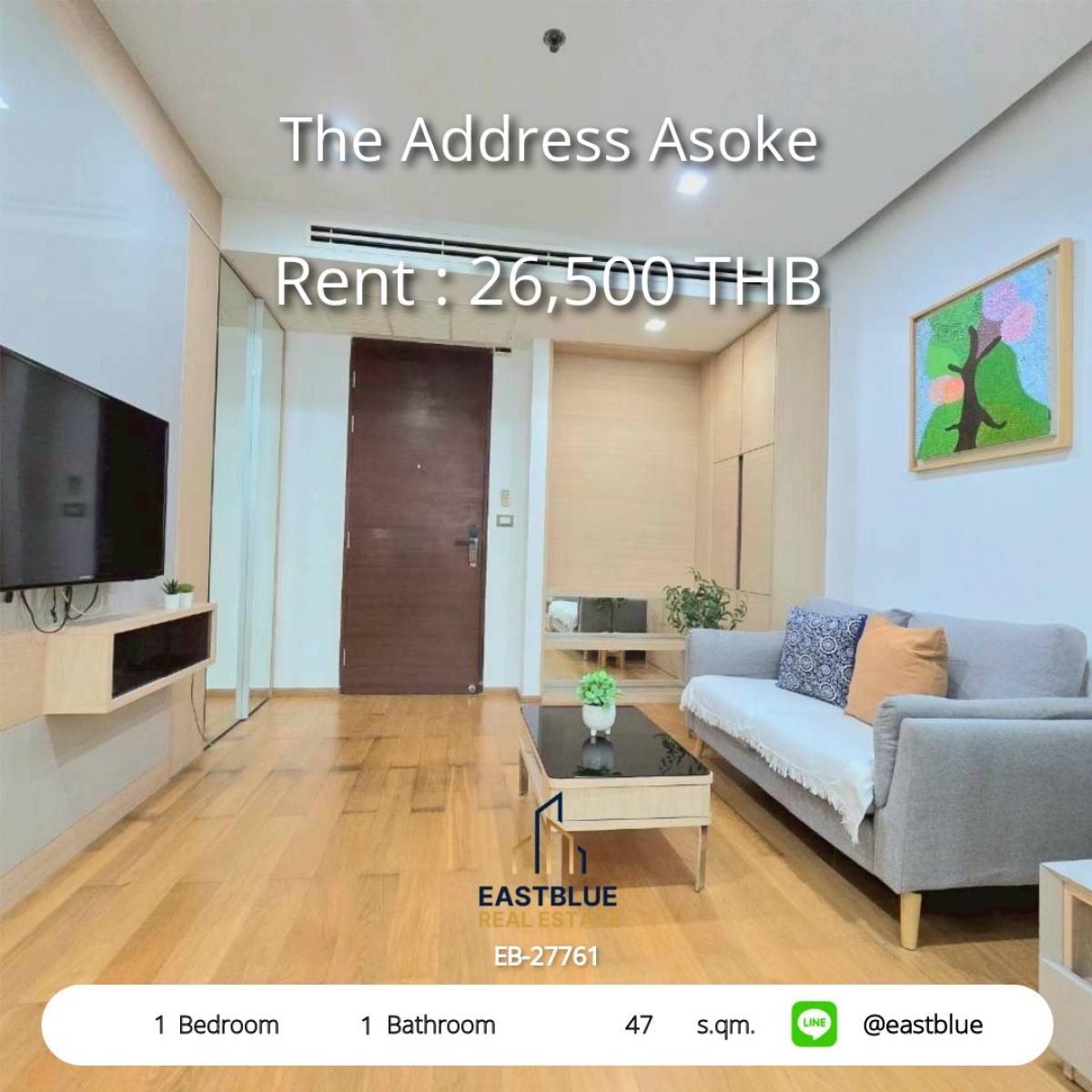 For RentCondoRama9, Petchburi, RCA : For rent: The Address Asoke 1 bedroom condo near MRT Phetchaburi
Special price 26,500 Baht/month with full amenities!