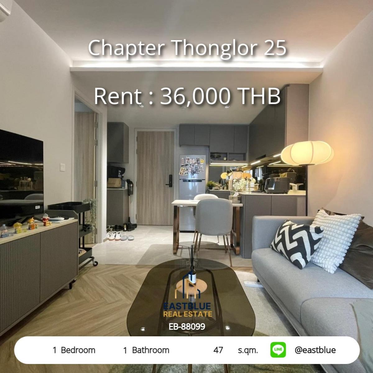 For RentCondoSukhumvit, Asoke, Thonglor : Rent a condo Chapter Thonglor 25 with a beautiful view, 1 bedroom, close to BTS, with complete amenities
Rental price only 36,000 baht/month, meeting the needs of a modern lifestyle in the heart of Thonglor!