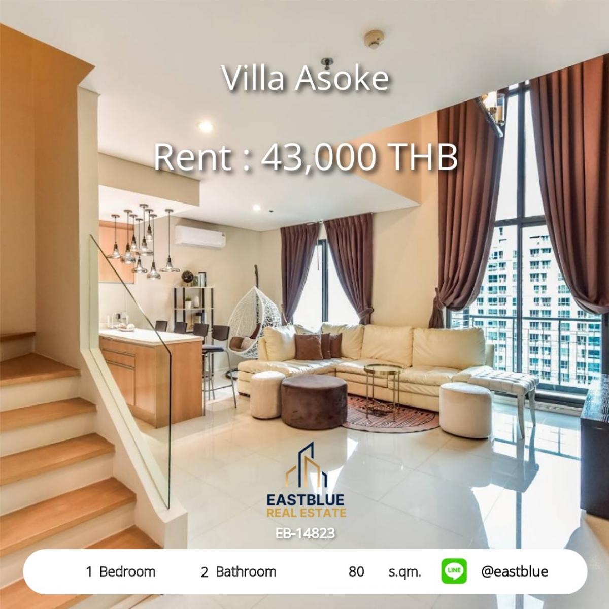 For RentCondoRama9, Petchburi, RCA : Rent a luxury condo Villa Asoke 80 sq.m. near BTS/MRT Phetchaburi
Convenient living, close to the city, only 43,000 baht/month!