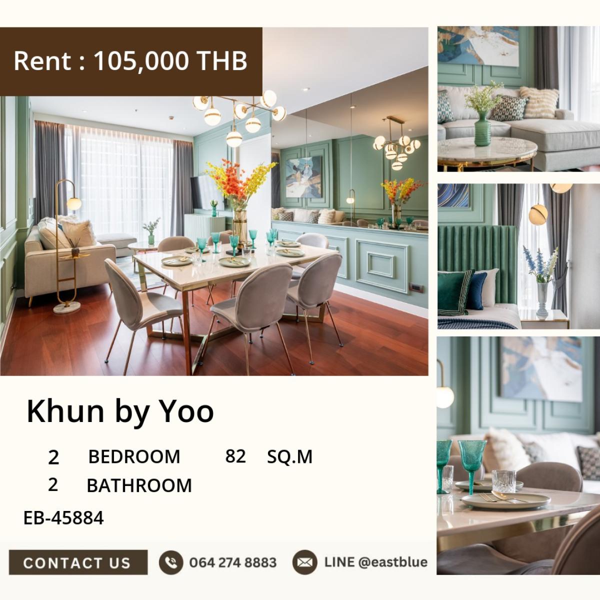 For RentCondoSukhumvit, Asoke, Thonglor : 03/04/2026, In the heart of Thonglor! 2-bedroom condo 82 sq.m. with swimming pool and fitnessRent 105,000 THB/month near Thonglor BTS, an exceptional location! 0642748883