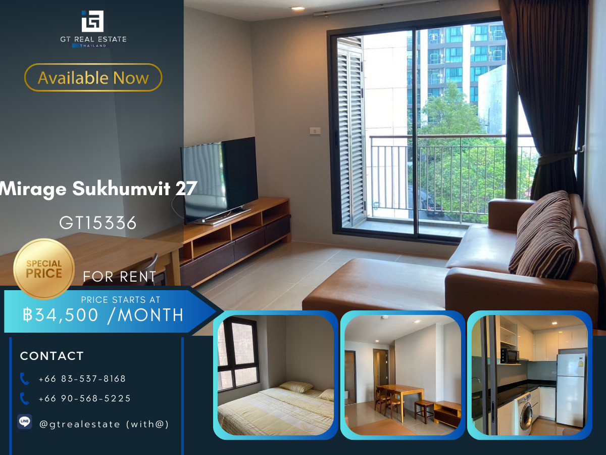 ให้เช่าคอนโดสุขุมวิท อโศก ทองหล่อ : คอนโด Mirage Sukhumvit 27 เดินทางสะดวก ใกล้รถไฟฟ้าบีทีเอส มีรถรับส่ง ห้องสวย เฟอร์นิเจอร์ครบ พร้อมอยู่