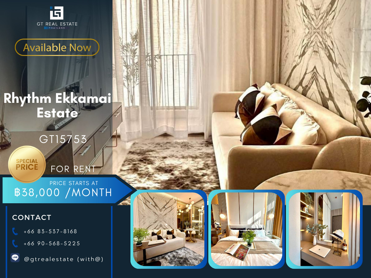 For RentCondoSukhumvit, Asoke, Thonglor : Condo RHYTHM Ekkamai Estate, convenient travel, close to BTS, has a shuttle, fully furnished, ready to move in.