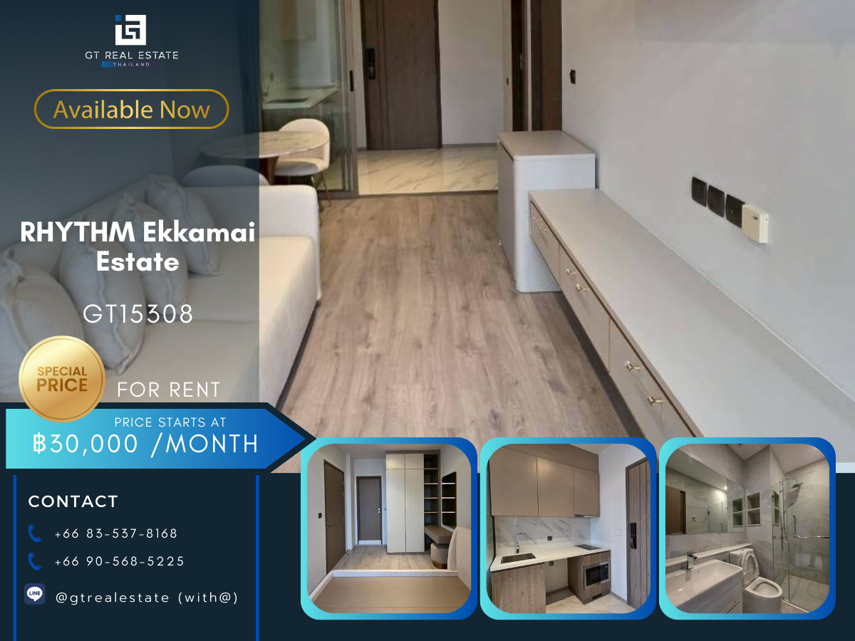 For RentCondoSukhumvit, Asoke, Thonglor : Condo RHYTHM Ekkamai Estate, convenient travel, close to BTS, has a shuttle, fully furnished, ready to move in.