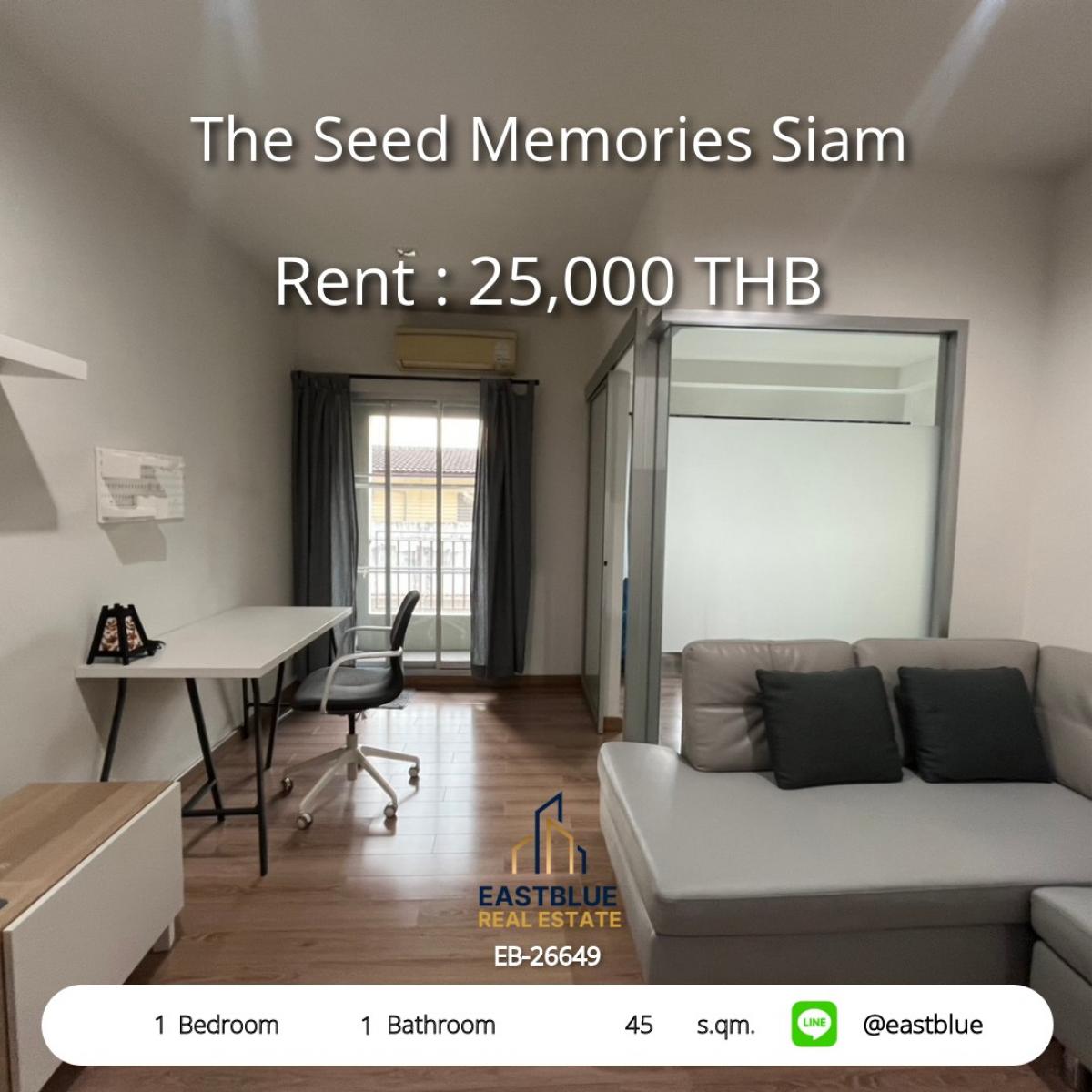For RentCondoSiam Paragon ,Chulalongkorn,Samyan : 28/01/2026, Ready to move in! 1-bedroom condo The Seed Memories Siam near BTS Sanam Chai
Rental price 25,000 Baht/month, complete with fitness center, swimming pool, and garden!