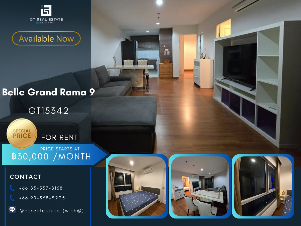 For RentCondoRama9, Petchburi, RCA : Condo Belle Grand Rama 9, convenient travel, near MRT, has a shuttle, fully furnished, ready to move in!!