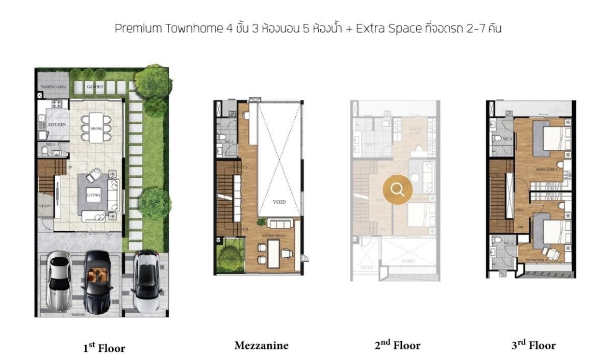 For SaleTownhomeOnnut, Udomsuk : 🔹Qualitia Sukhumvit 62🔹Area 25.80 sq m. • 3 bedrooms, 5 bathrooms • Parking for 2 - 5 cars • 280 sq m. • Width 6 meters.