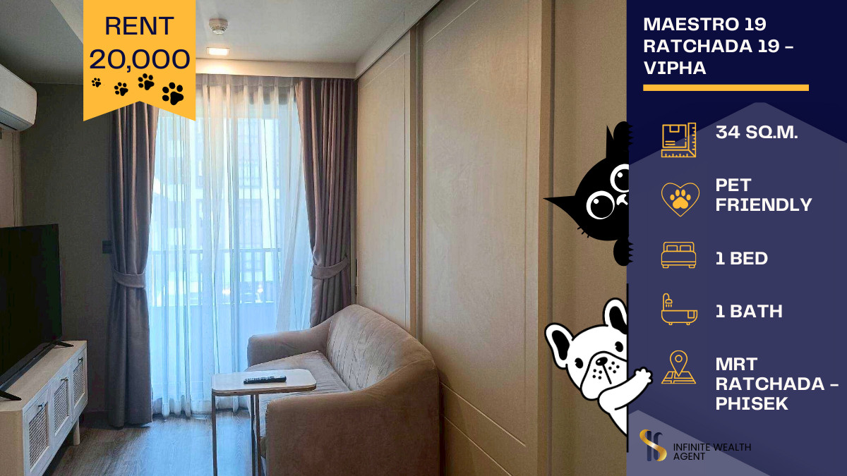 For RentCondoRatchadapisek, Huaikwang, Suttisan : 🔥 Urgent! Rare Rental Unit in Ratchada Area 🔥 🏢 Maestro 19 Ratchada 19 – Vipha 🐶🐱 Pet-Friendly – Very rare ✨ Newly renovated unit, modern and move-in ready Prime Ratchada location with easy access to the city Hot deal – don’t miss out! ⏰💥