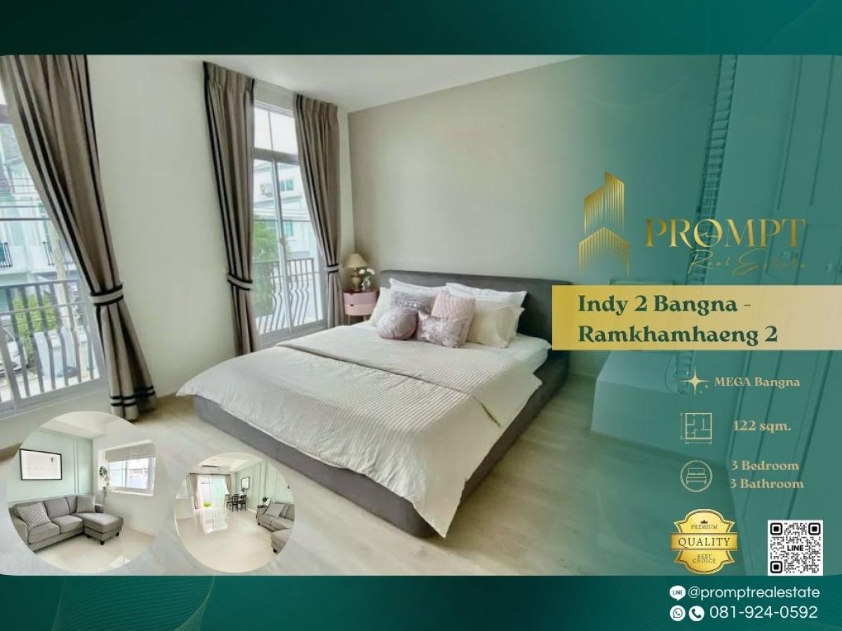For RentTownhomeBangna, Bearing, Lasalle : IJ04192 - Indy 2 Bangna - Ramkhamhaeng 2 :  อินดี้ 2 บางนา - รามคำแหง 2 - #MegaBangna #ThaiSingaporeInternationalSchool #Bangna

Quality Bangna suburban location close to major malls and a well-known international school—ideal for modern, comfortable, and