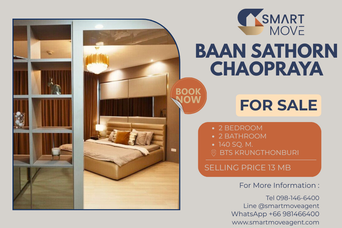 For SaleCondoWongwianyai, Charoennakor : 🔥 Sale with tenant !! Condominium by the Chao Phraya River!! 🔥 Code C20230800431..........Baan Sathorn Chaopraya, 2 bedroom, 2 bathroom, furnished, Special Deal!!📣📣