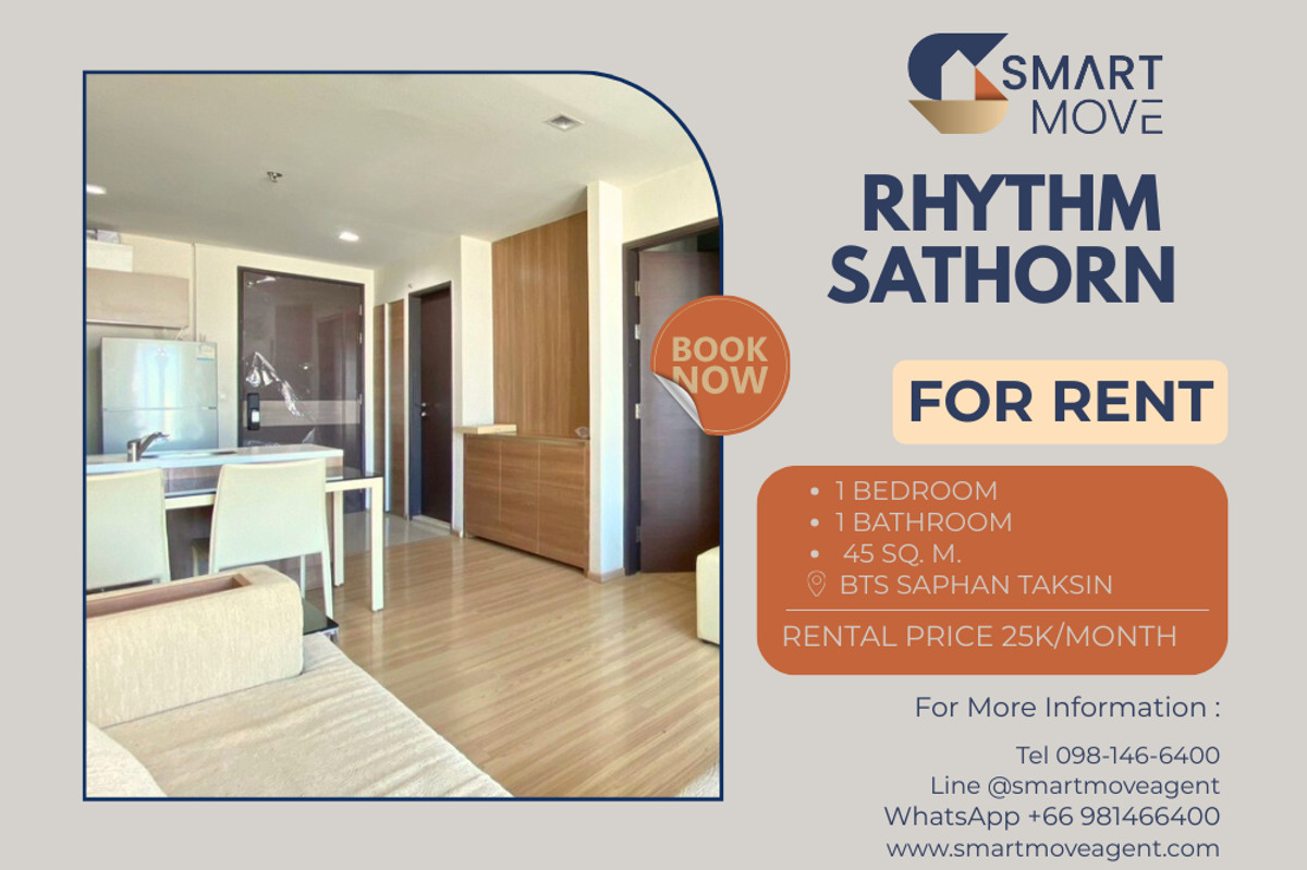 For RentCondoSathorn, Narathiwat : 🔥 สำหรับเช่า !! ชั้นสูง 31++, คอนโดวิวแม่น้ำ, ส่วนกลางวิวแม่น้ำ!! 🔥 Code C20221201104..........Rhythm Sathorn, 1 ห้องนอน, 1 ห้องน้ำ, แต่งครบ, พร้อมเข้าอยู่📣📣