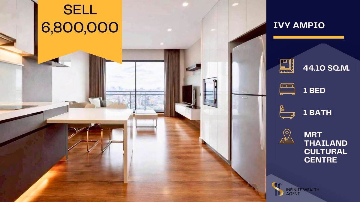 For SaleCondoRatchadapisek, Huaikwang, Suttisan : ✨ So beautiful! Ivy Ampio is fully furnished and move-in ready 💛🌆 Beautiful from every angle! Brand-new room with complete furniture and all electrical appliances provided.