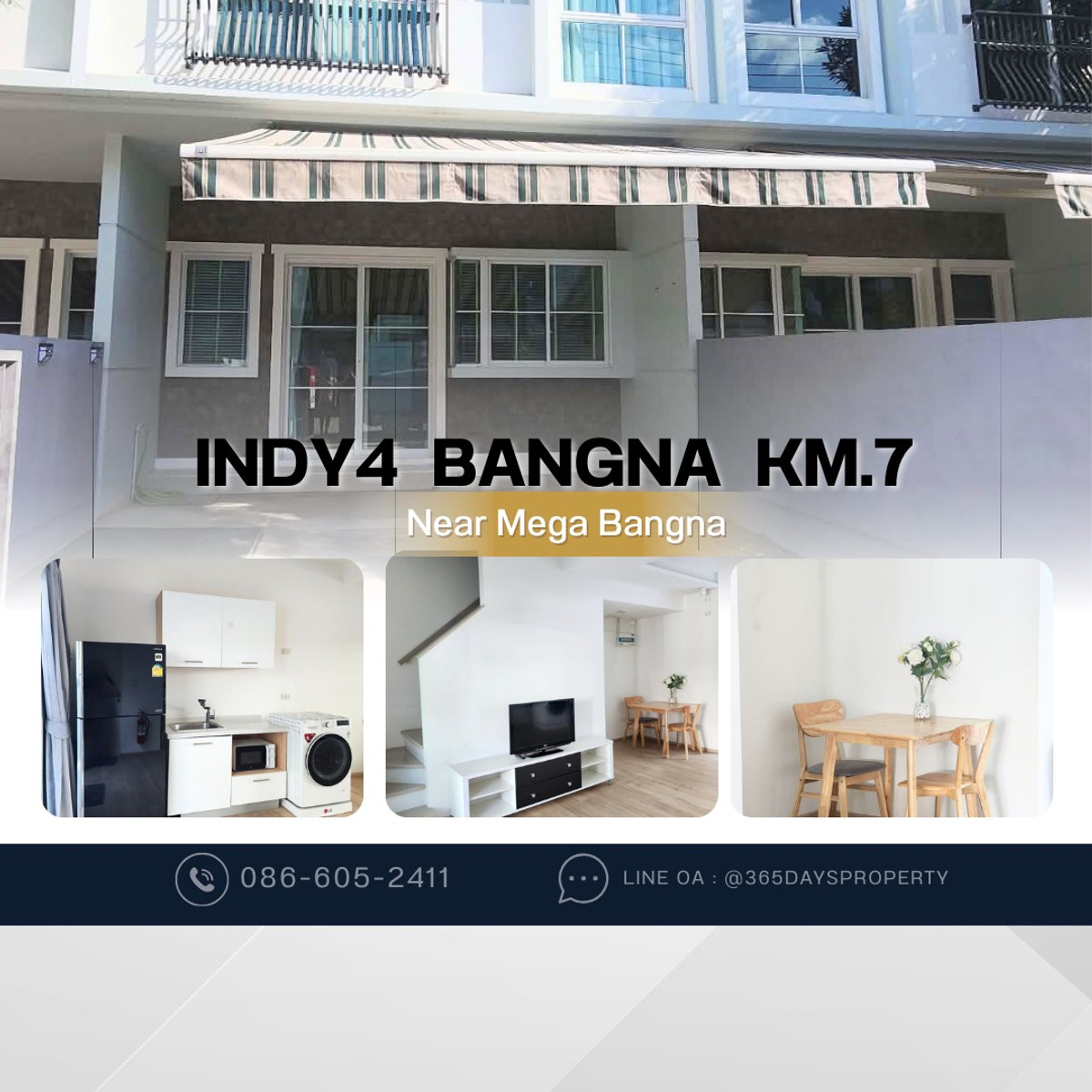 ให้เช่าทาวน์โฮมบางนา แบริ่ง ลาซาล : 💥ForRent💥Indy4 Bangna KM.7 🏡 Near Mega Bangna only 5 mins 🐶🐱 Pet Friendly* Ready to move in 🌟 Fully Furnished 🌟